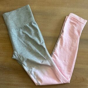 Goodnight Macaroon Gray Pink Two-Tone Perforated Leggings, Size Medium